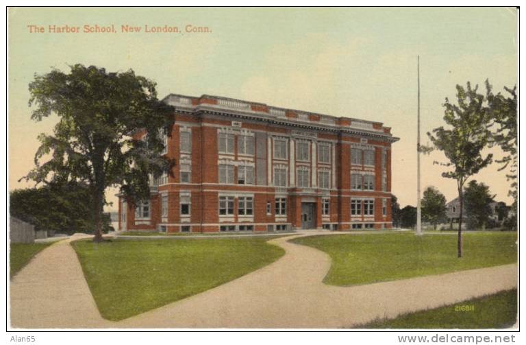 New London CT Connecticut, The Harbor School, Architecture, c1900s/10s Vintage Postcard