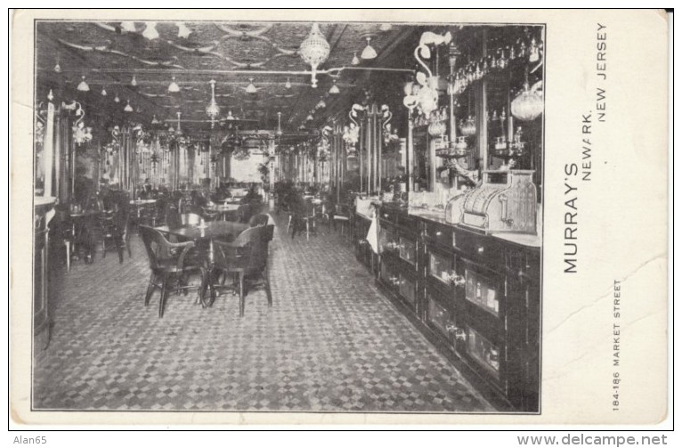 Newark NJ New Jersey, Murray's Restaurant Interior View, c1900s Vintage Postcard