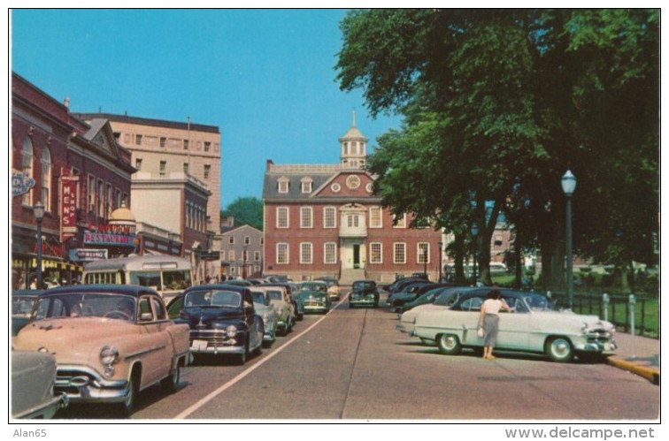 Newport RI Rhode Island, Washington Square Street Scene, Autos, c1950s Vintage Postcard