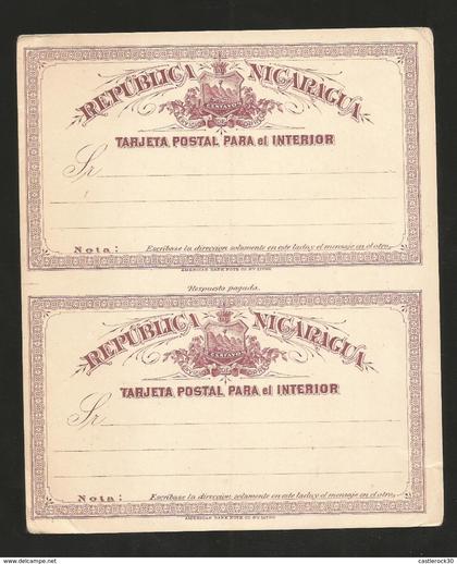 O) 1898 NICARAGUA, POSTAL CARD. 2 CENTAVOS, POSTAL REPLY COUPON, XF