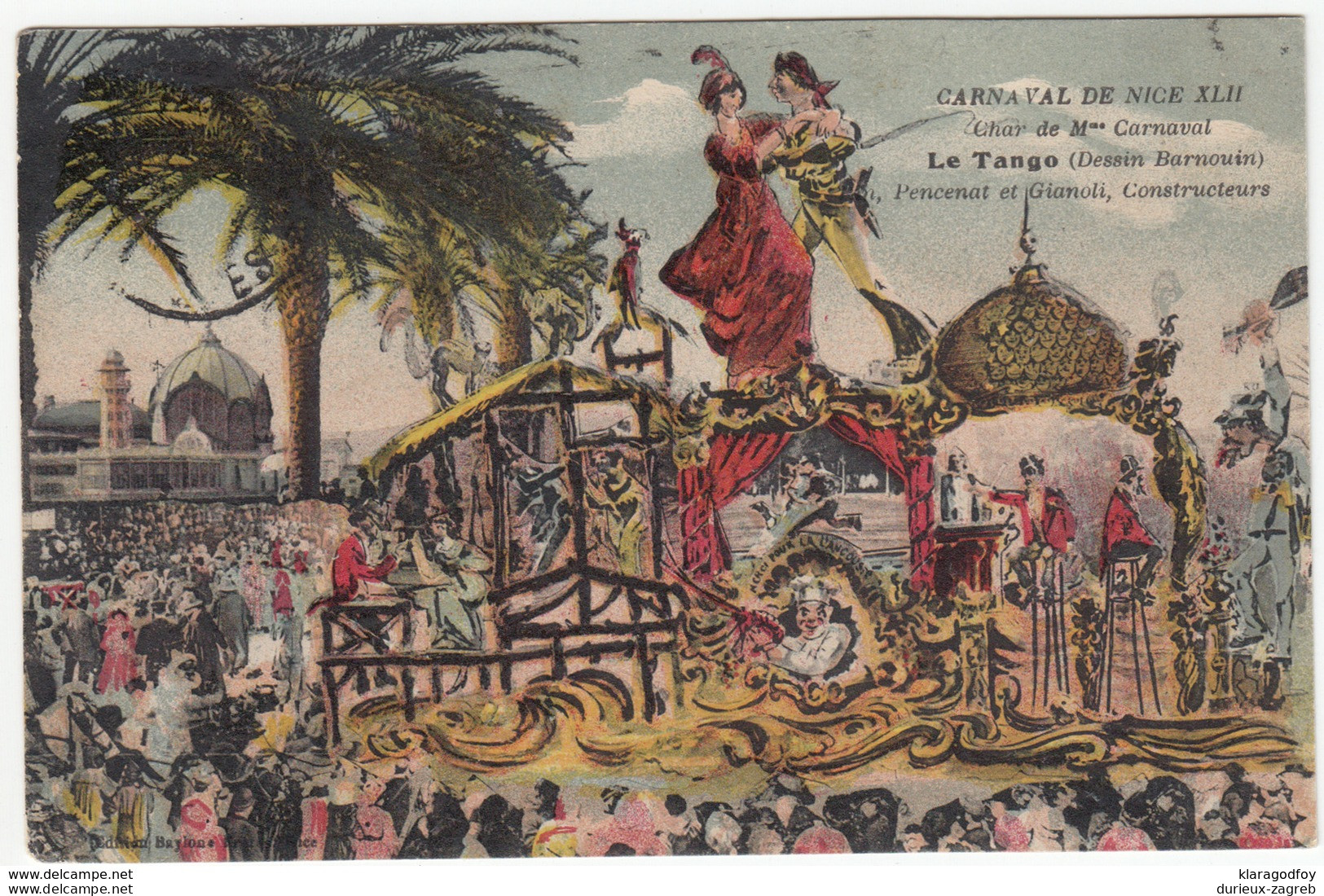 Nice, Carnaval de Nice XLII, Char de Mme Carnaval Le Tango old postcard travelled 191? b170401