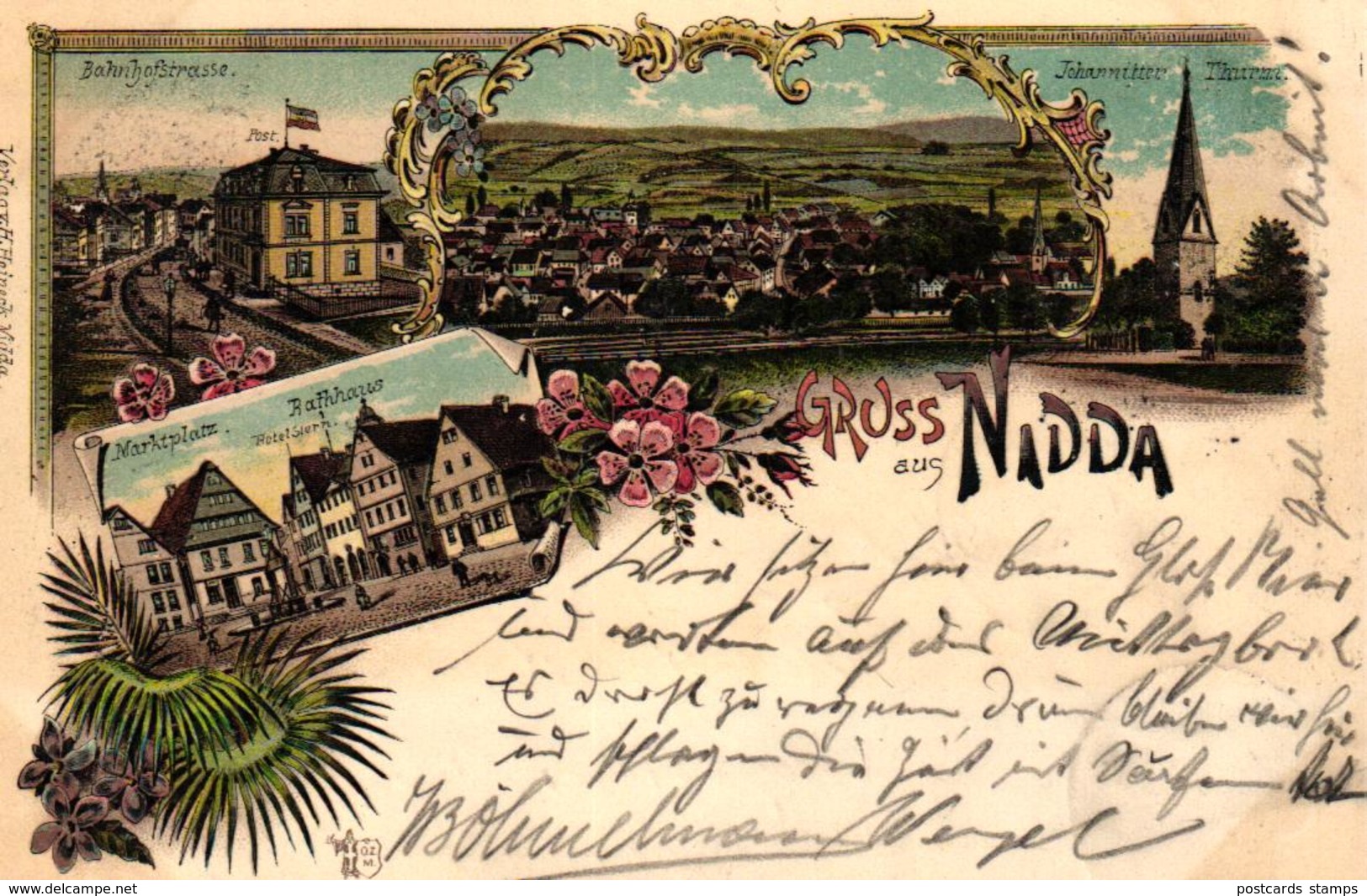 Nidda, Farb-Litho mit Bahnhofstrasse, 1903