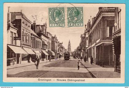 NEDERLAND prentbriefkaart Nieuwe Ebbingstraat Groningen 1927 Veendam naar Lenta, Joegoslavië