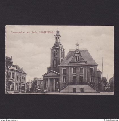 NETHERLANDS, Vintage postcard, Town hall with church roosendaal, Posted