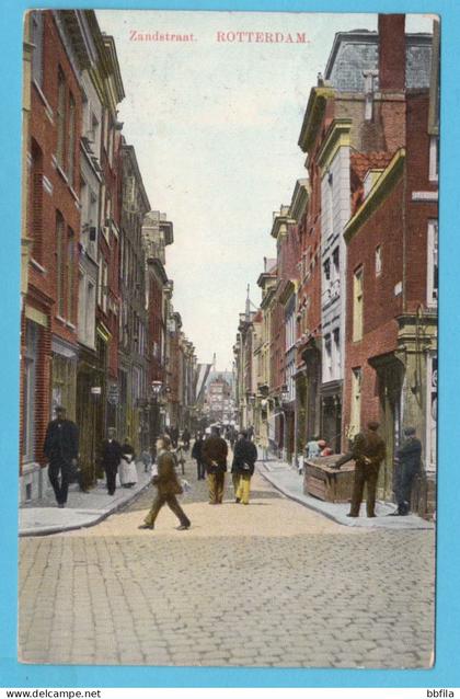 NEDERLAND prentbriefkaart Zandstraat Rotterdam 1911 treinstempel Utrecht-Rotterdam grootrond naar Duitsland