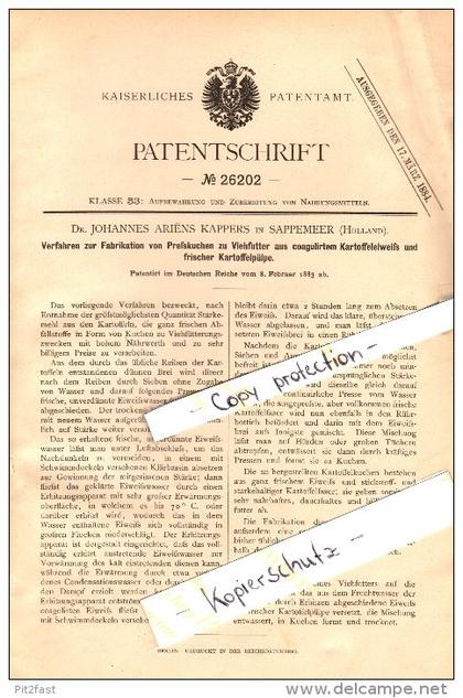 Original Patent - Dr. Johannes Kappers in Hoogezand-Sappemeer , 1883 , Fabrikation von Tierfutter , Groningen !!!