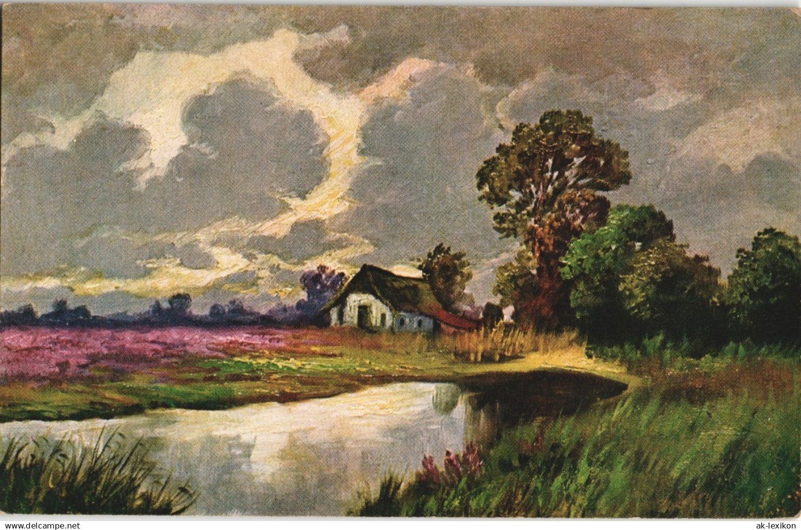 .Niedersachsen Lüneburger Heide Künstlerkarte Hof, Stimmungsbild Landschaft 1910