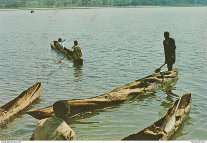 Burundi African Fishing Canoe Boats Rare Postcard