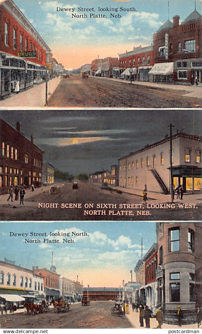 NORTH PLATTE (NE) Dewey street looking South - Night scene on 6th Street, looking West - Dewey street looking North