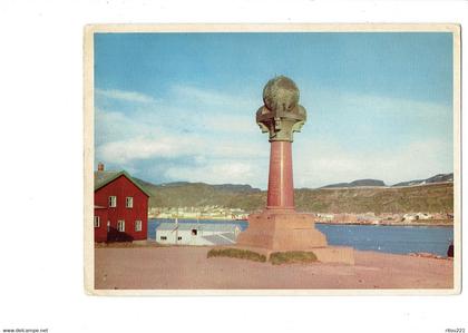 cpm - Hammerfest - Ville en Norvège - the MERIDIAN STATUE - 1958 -