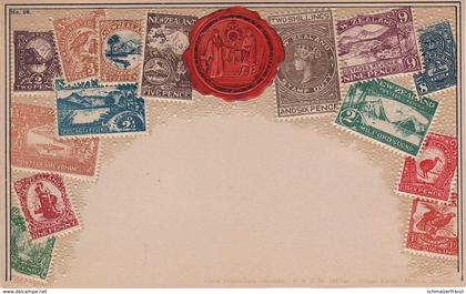 Philatelie Litho AK New Zealand Neuseeland Nouvelle Zélande Briefmarke Stamp Timbre Wappen Shillings Pence Revenue