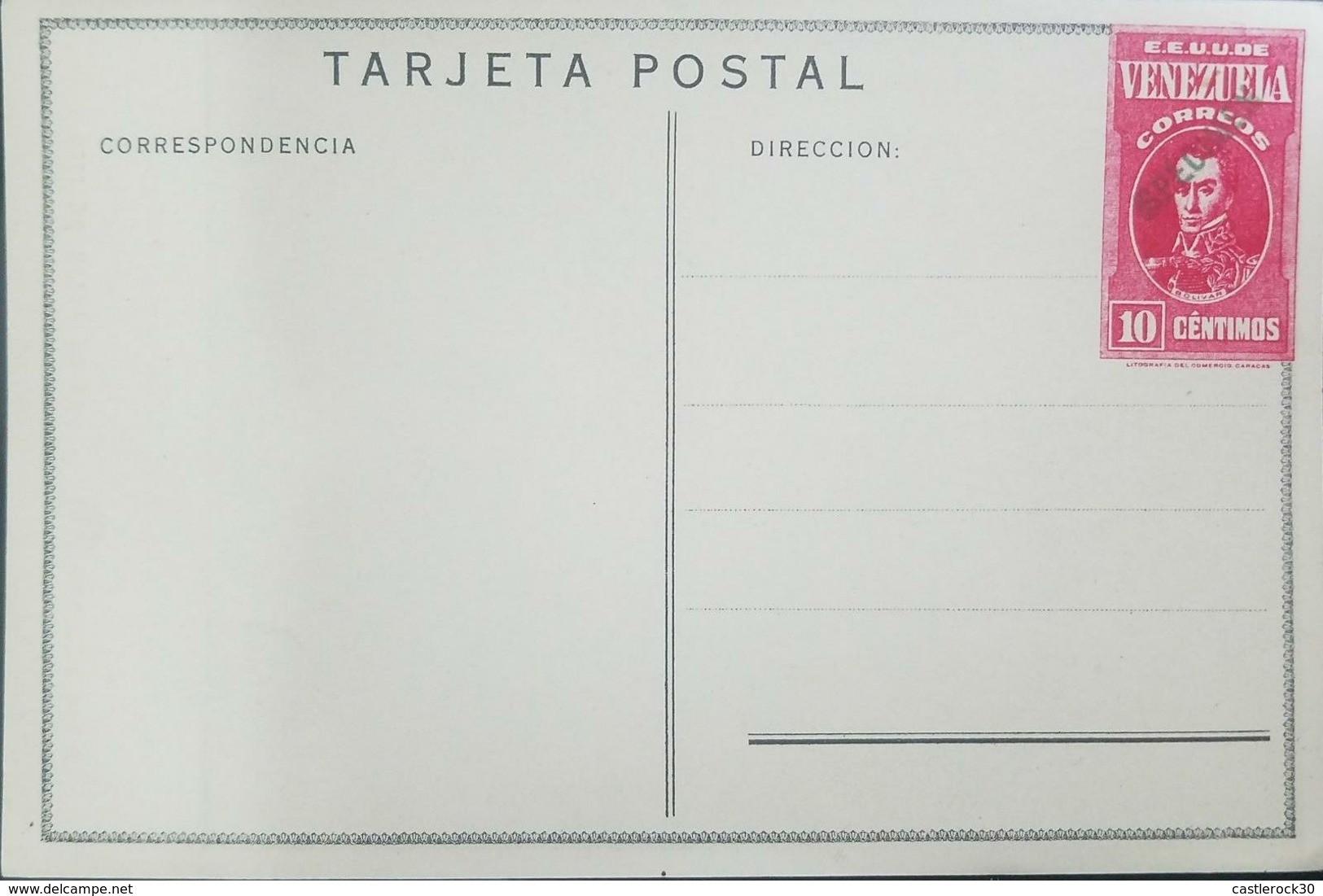 O) 1937 VENEZUELA-UNITED STATES OF VENEZUELA,POSTAL CARD- SPECIMEN-BOLIVAR 10 CENTIMOS RED, XF