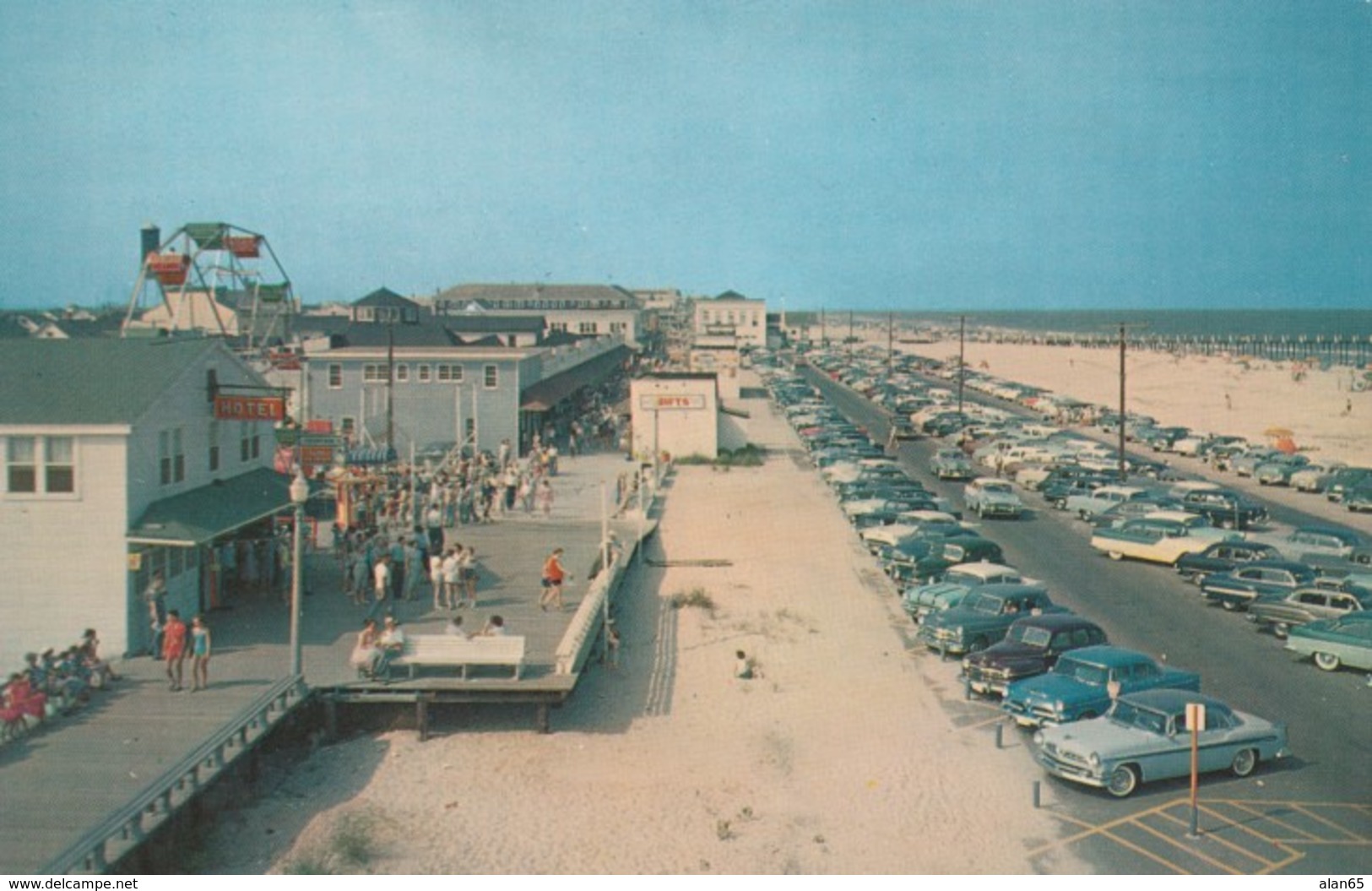 Ocean City Maryland, Boardwalk Business, Autos in Parking Lot, c1950s Vintage Postcard