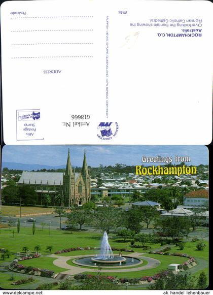 618666,Rockhampton Overlooking the fountain showing the Roman Catholic Cathedral Aust