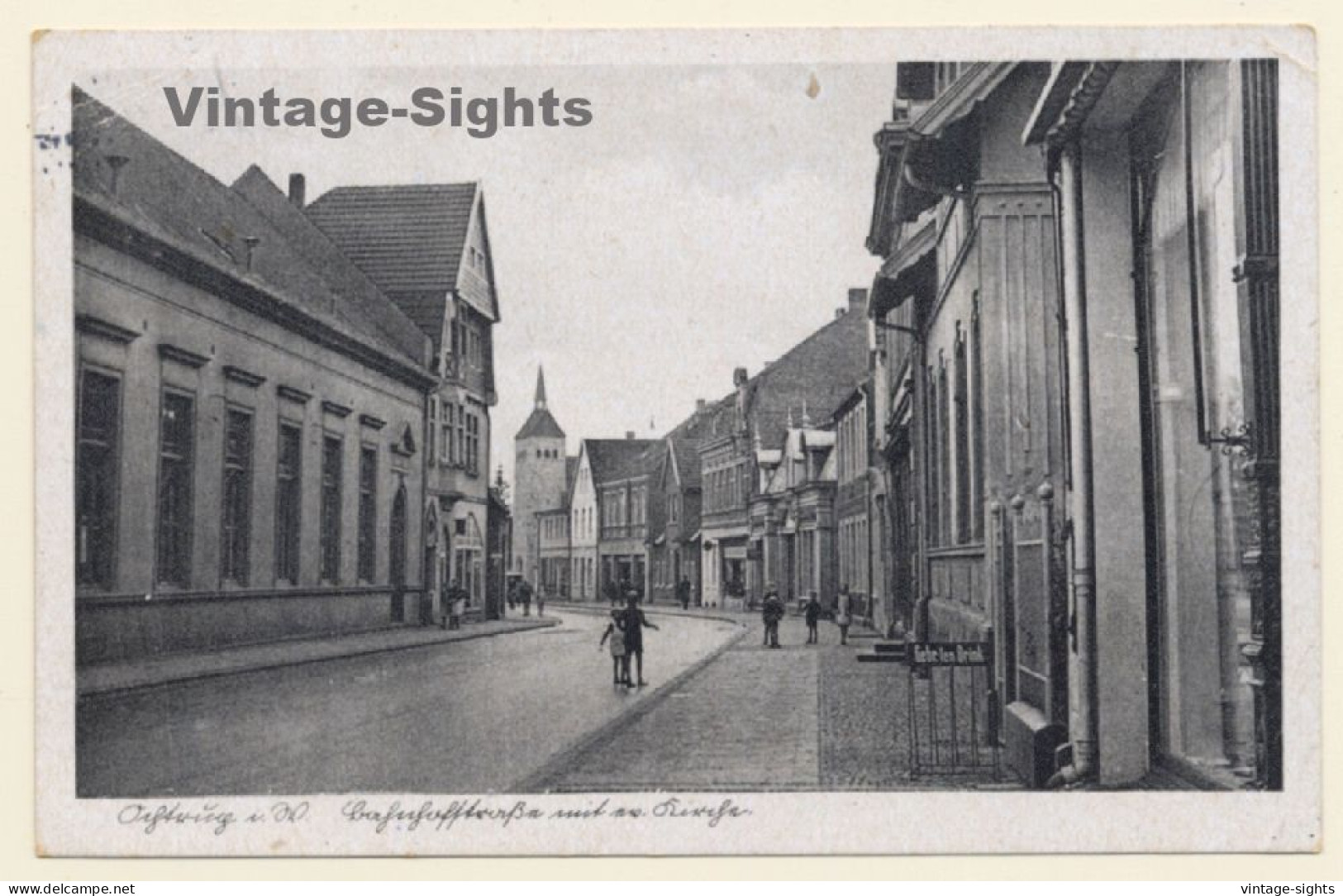 Ochtrup / Germany: Bahnhofstrasse & Kirche / Gebr. Ten Brink (Vintage PC ~1930s/1940s)