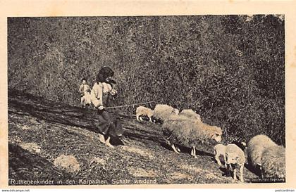 Ukraine - GALICIA World War One - Ruthenian children in the Carpathians, grazing sheep