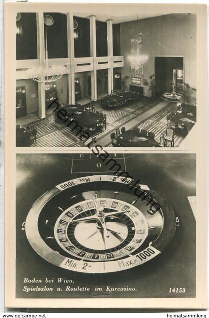 Baden bei Wien - Spielsalon und Roulette im Kurcasino - Foto-Ansichtskarte - Verlag Photo Hubmann Wien