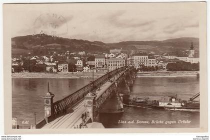 Linz an der Donau, Brücke gegen Urfahr old postcard travelled 1930 Linz Pmk b170720