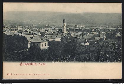 AK Langenlois, Ortsansicht von oben mit Bergpanorama