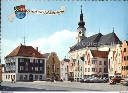 72437474 Schaerding Stadtplatz Stadtbrunnen Stadtpfarrkirche Schaerding