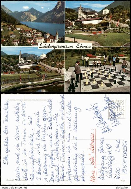 Ansichtskarte Ebensee 4 Bild: Stadtansichten, Großschach Schach Chess 1989