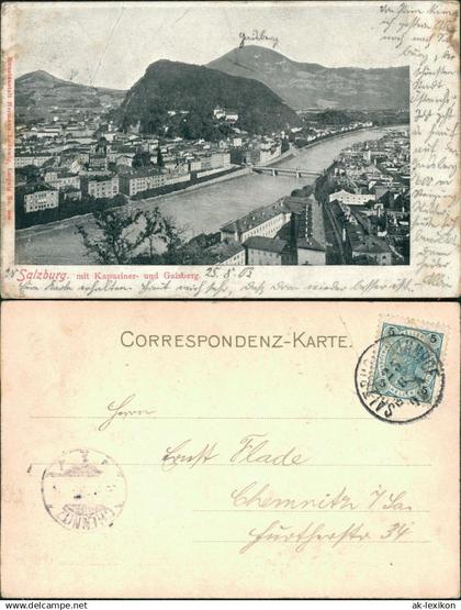 Ansichtskarte Salzburg Blcik auf die Stadt mit Kapuziner- u. Gaisberg 1903