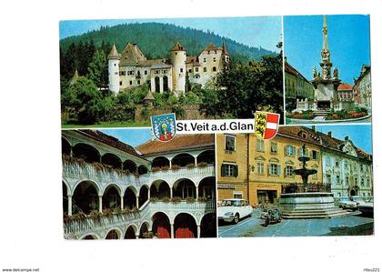 cpm - Autriche > Carinthie Sankt Veit an der Glan voiture DS CITROËN moto blason château tour