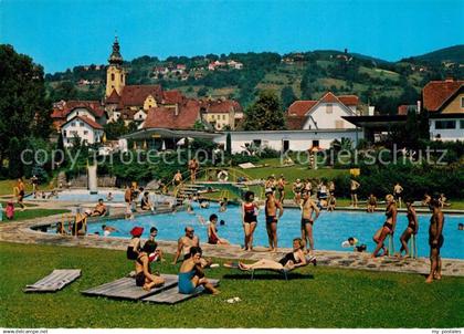 73598330 Hartberg Steiermark Schwimmbad Freibad Blick zum Ort mit Kirche