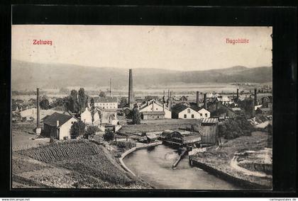 AK Zeltweg, Hugohütte mit Fluss und Umgebung aus der Vogelschau