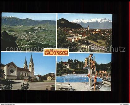 71566742 Goetzis Vorarlberg Panorama Rheintal Kirche Schwimmbad Alpen