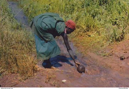 Burundi Woman Gathering Water Africa Rare Postcard