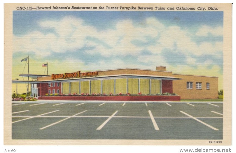 Oklahoma City &amp; Tulsa OK Oklahoma, Howard Johnson's Restaurant on Turner Turnpike c1950s Vintage Linen Postcard