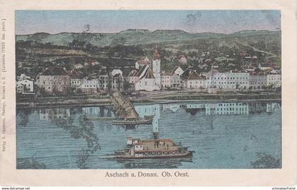 Luna Litho AK Aschach Donau Fähre Überfuhr Rollfähre a Eferding Oberlandshaag Hartkirchen Feldkirchen OÖ Oberösterreich