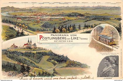 Österreich - Linz Pöstlingberg (OÖ) Litho - Mehrfachansicht - Panorama - Felsendurchbruch mit Bergbahn-Wagen - Linzerin