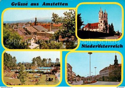 73668779 Amstetten Niederoesterreich Panorama Kirche Schwimmbad Ortspartie