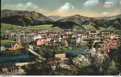 71543794 Leoben Gesamtansicht mit Alpenpanorama Mur Bruecke Leoben