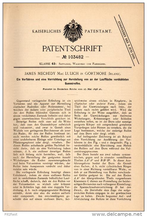 Original Patentschrift - J. Lulich in Gortmore , 1898 , production of compacted tire , Ireland , Swanlinbar !!