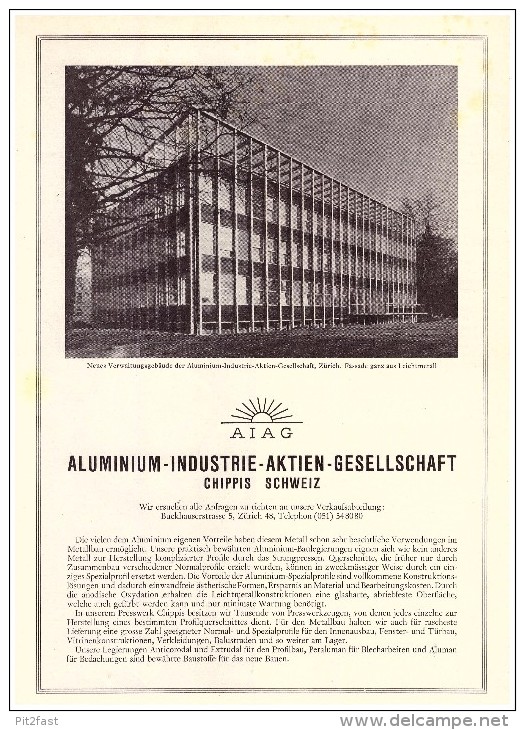 original Werbung / Reklame - 1959 - Aluminium Industrie in Chippis , Schweiz , A4 Seite  !!!