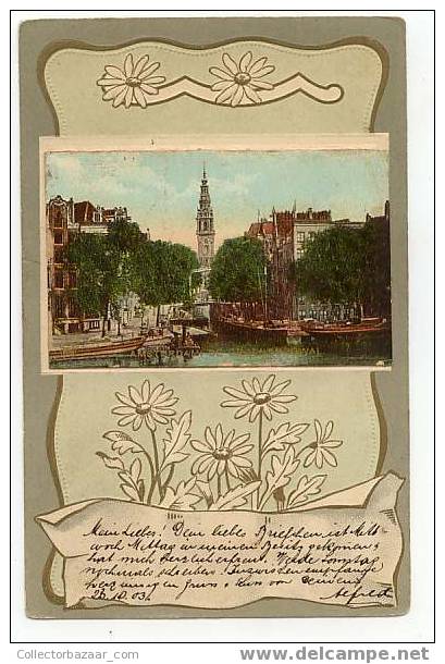 Vintage Ca. 1900 Postcard - Holanda Netherland Amsterdam de Groenburgwal