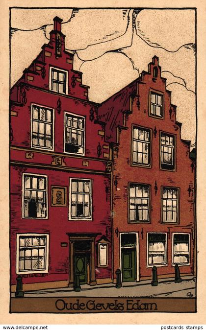 Edam, Oude Gevels, Steindruck AK, um 1920