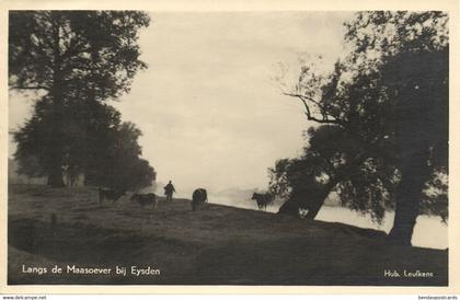 Nederland, EYSDEN, Langs de Maasoever (1950s) Hub. Leufkens RPPC Ansichtkaart