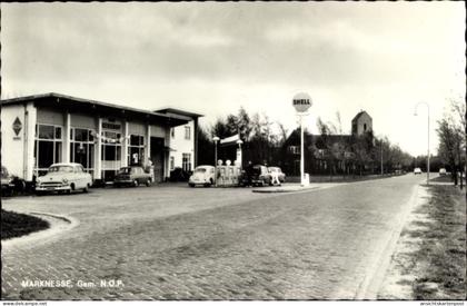 CPA Marknesse Flevoland, Tankstelle Shell, Kirche