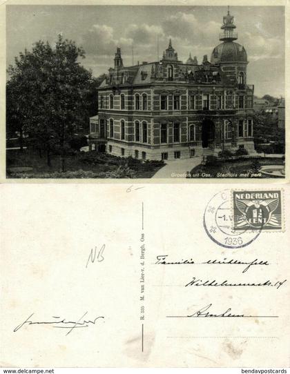 Nederland, OSS, Stadhuis met Park (1936) Ansichtkaart