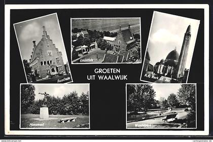 AK Waalwijk, Wandelpark, Kerk St. Jan, Monument, Raadhuis