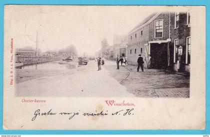 NEDERLAND prentbriefkaart Oosterhaven Winschoten 1901 treinstempel Harlingen-N,Schans kleinrond naar Groningen