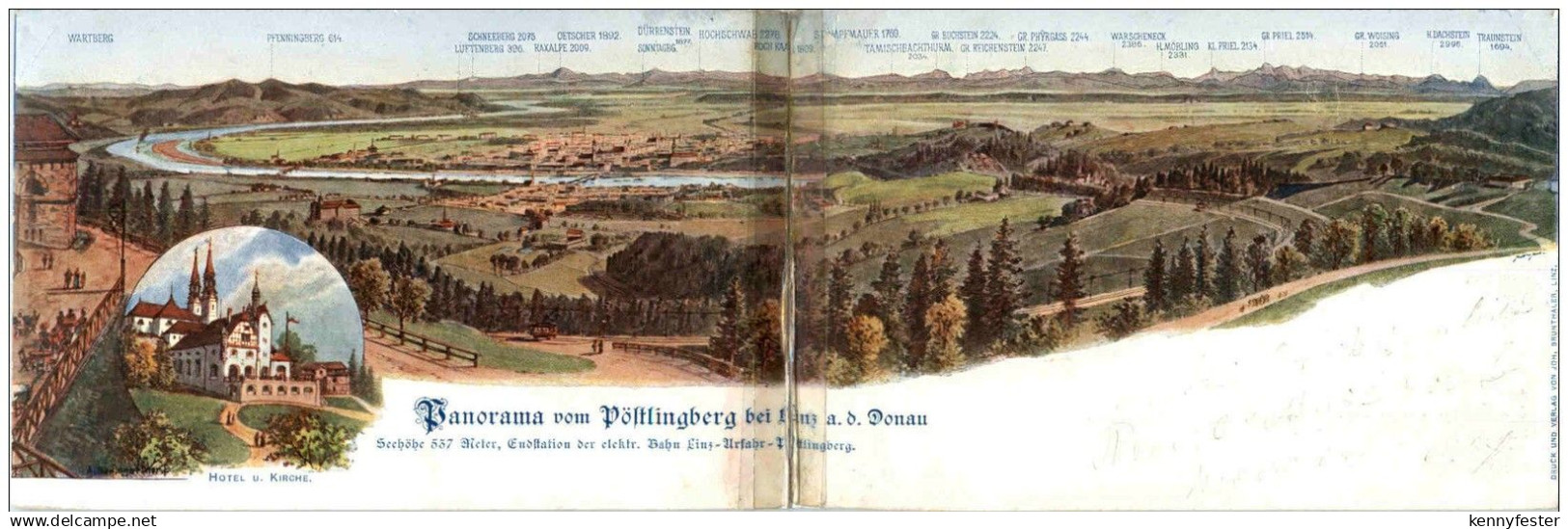 Panorama vom Pöstlingberg bei Linz - Klappkarte