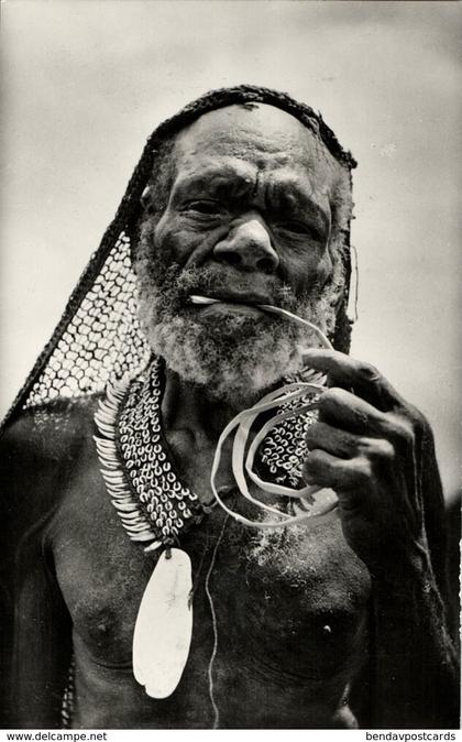 dutch new guinea, Native Old Papua Man from Paniai Lakes, Necklace (1950s) RPPC