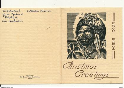 PAPUA - Carte de Voeux, Christmas Greetings from Papua, Yule Island, Mission Catholique