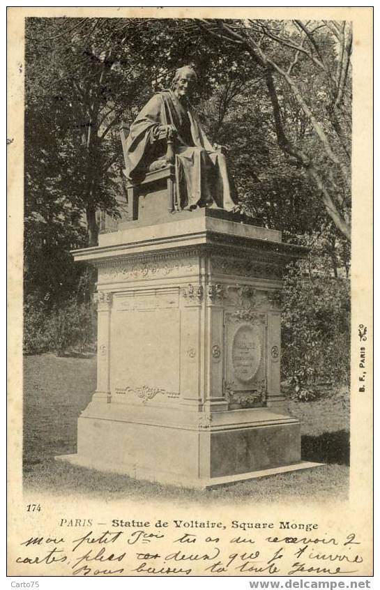 PARIS 05 - Statue de Voltaire - Square Monge