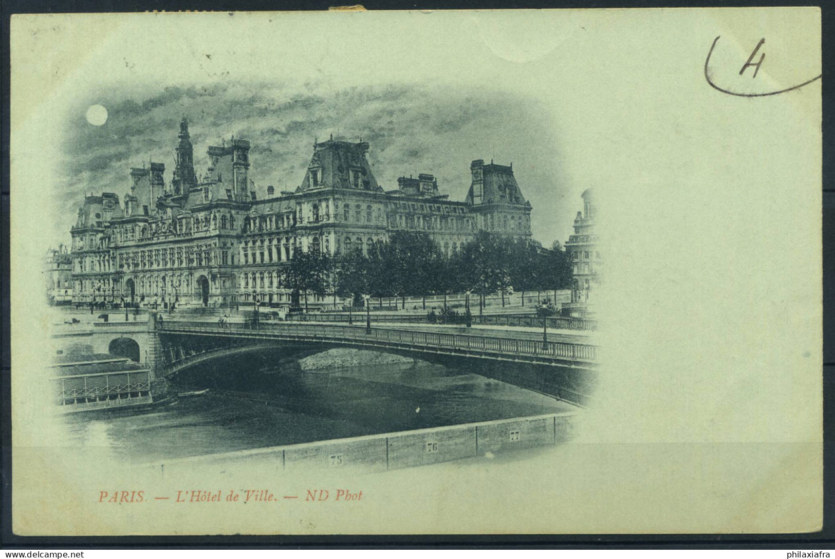 Paris 1899 Carte postale 80% utilisé avec 4 timbres, hôtel de Ville